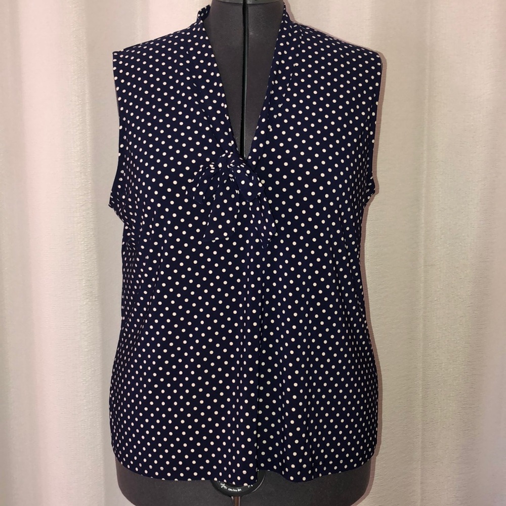 Anne Klein Navy Polka Dot Sleeveless Top
